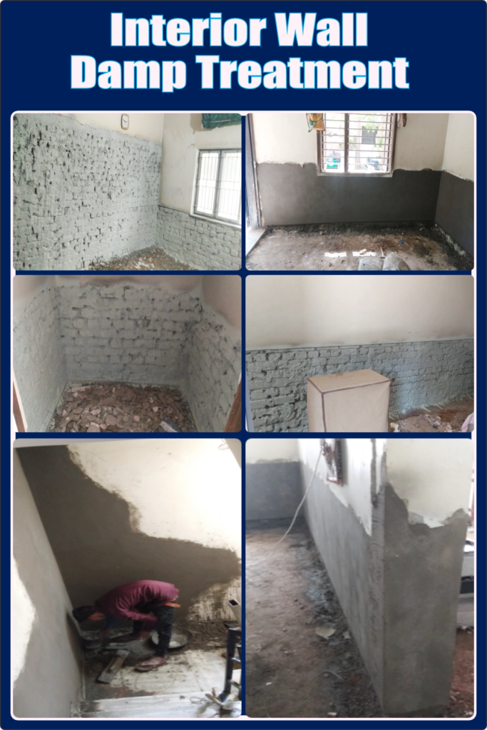 Interior Wall damp treatment Ahmedabad before and after damp proof wall repair process