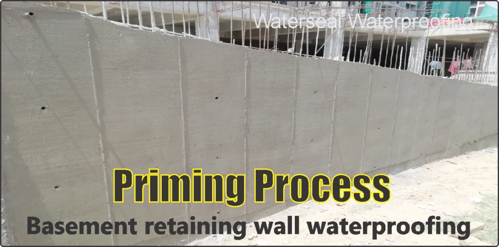 Basement Wall Waterproofing 3 Basement retaining wall priming process before waterproof coating in Ahmedabad